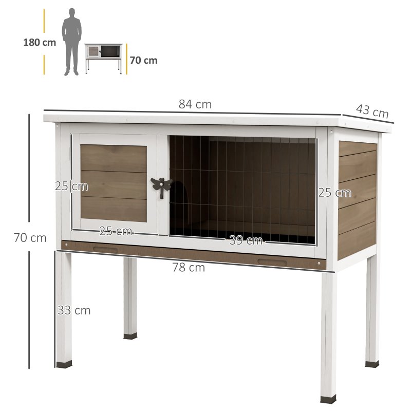 Pawhut Wooden Guinea Pig Hutch, Small Animal Cage with Slide-out Tray, Openable Asphalt Roof, 84 x 43 x 70cm, Brown