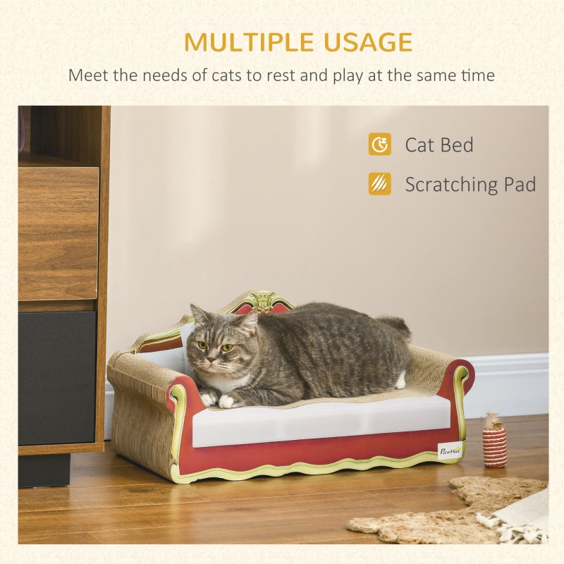 PawHut Cat Scratching Board, Cardboard Cat Scratcher Lounge Sofa with Catnip, 58 x 29.5 x 29cm