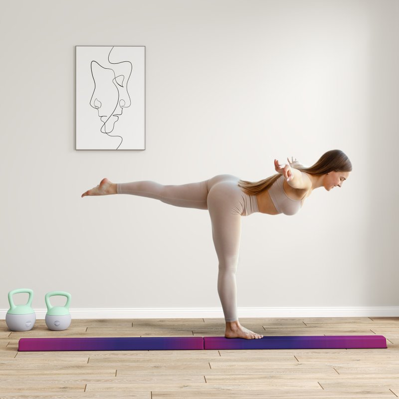 SPORTNOW 7.7ft Folding Gymnastics Beam, Floor Balance Beam for Kids with Anti-Slip Base, Gymnastics Equipment for Home Gym, Training Exercise, Blue and Pink