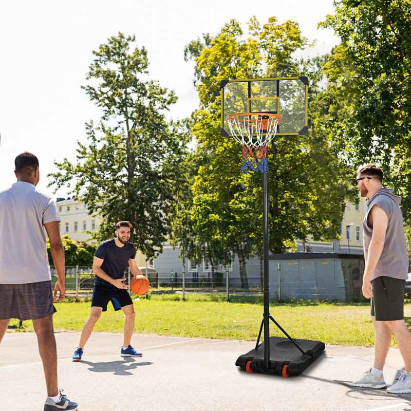 SPORTNOW Height Adjustable, Basketball Hoop and Stand with Firm Backboard and Weighted Base, Portable on Wheels, 1.8-2.1m, Yellow