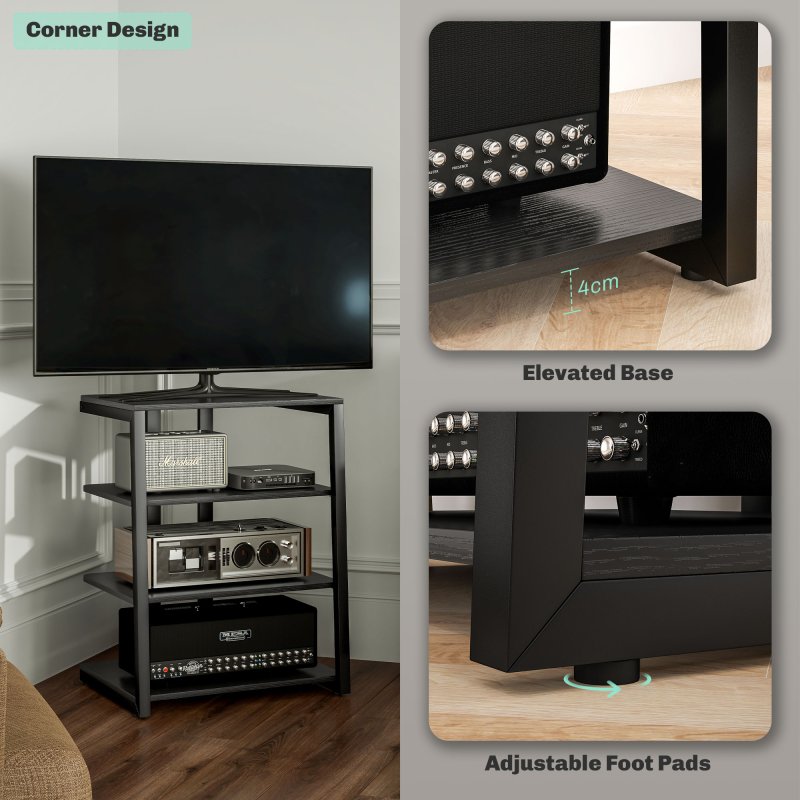 HOMCOM HiFi Stand, 4-Tier Media Storage Shelf with Adjustable Shelves, Power Strip Rack for Router, Record Player, Printer, Industrial TV Stand for up to 28 Inch TVs