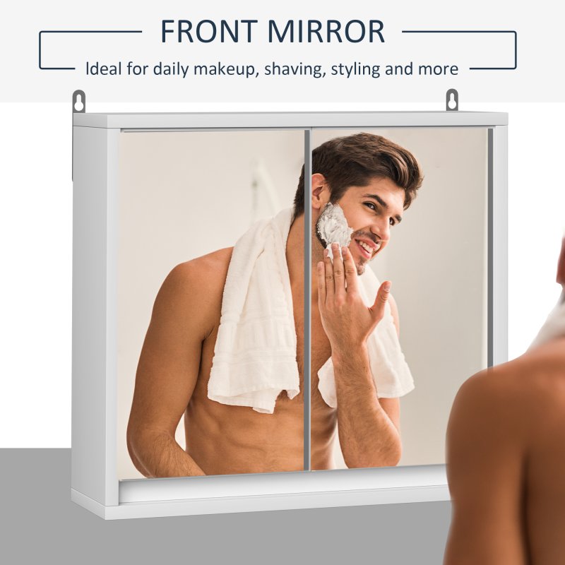 HOMCOM Bathroom Mirror Cabinet Wall Mounted Storage Shelf Bathroom Cupboard Double Door