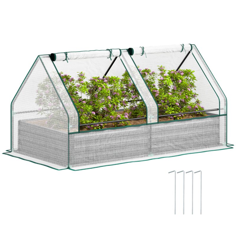 Outsunny Raised Garden Bed with Mini Greenhouse, Outdoor Metal Planter Box with Cover, for Herbs and Vegetables, Use for Patio, Garden, Balcony, White and Dark Grey