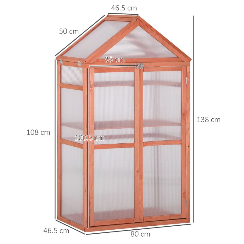 Outsunny Garden Cold Frame Polycarbonate Greenhouse with Adjustable Shelves, Double Doors, Openable Top Covers, Grow House for Flower Vegetable Plants, 80 x 47 x 138cm, Orange