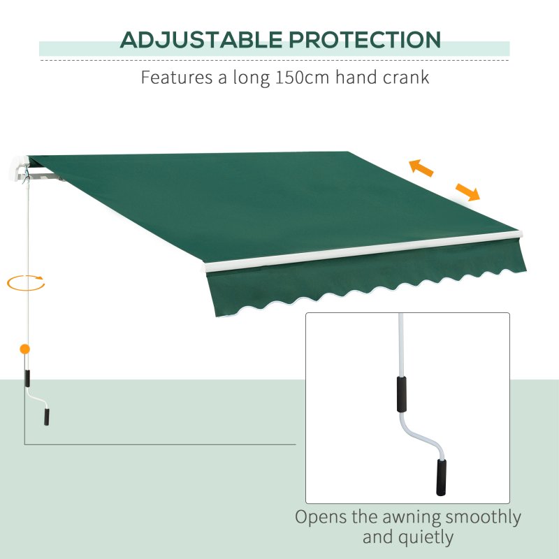Outsunny 3 x 2m Manual Window Awning Canopy Garden Outdoor Shelter Patio Sun Shade UV Blocker Light Weight Aluminium Frame w/ Hand Crank Green