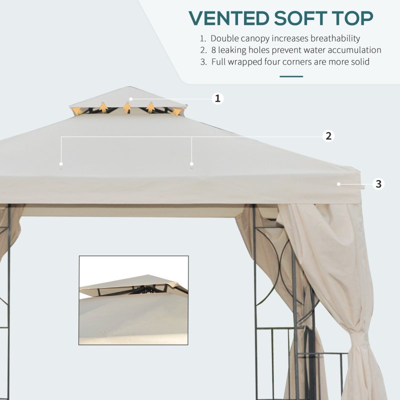 Outsunny 3 x 3 m Garden Gazebo Double Roof Marquee Patio Wedding Party Tent Canopy Shelter with Sidewalls (Beige)
