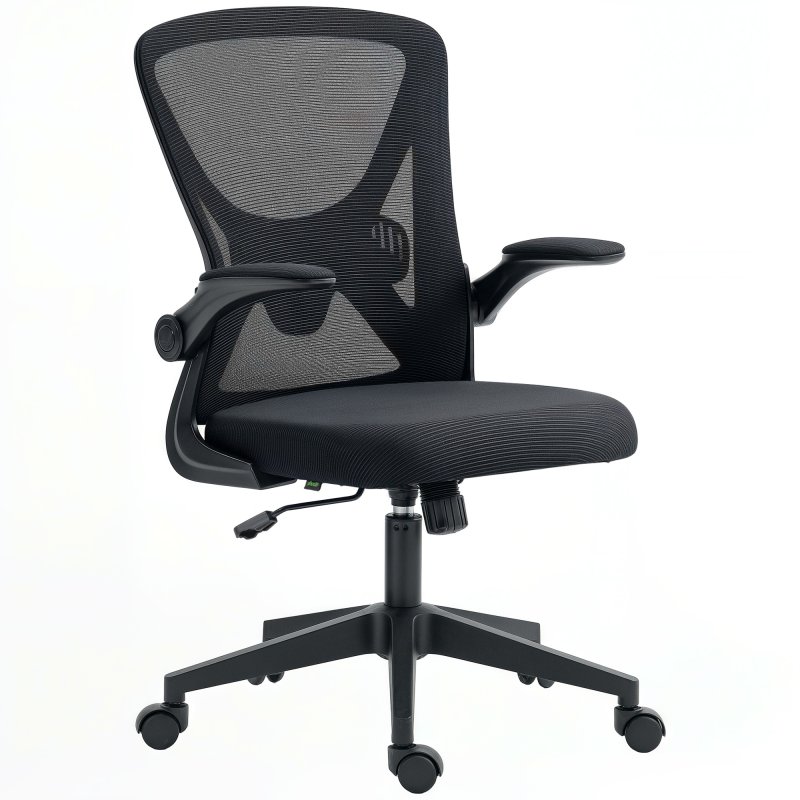 Vinsetto Ergonomic Mesh Office Chair with 90° Flip-up Armrests and Lumbar Support, Height Adjustable Computer Chair with Swivel Wheels, Black