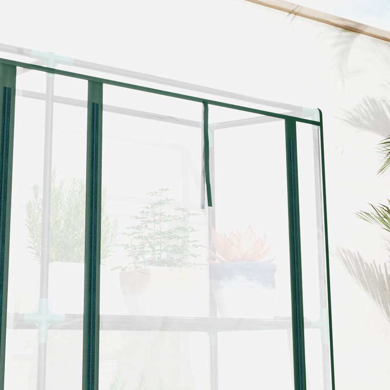 Outsunny 3 Tier Lean-to Mini Greenhouse with Reinforced Plastic Cover, Portable Indoor Outdoor Green House with 3 Roll-up Doors and 9 Wire Shelves, 151H x 215W x 46Dcm, Clear
