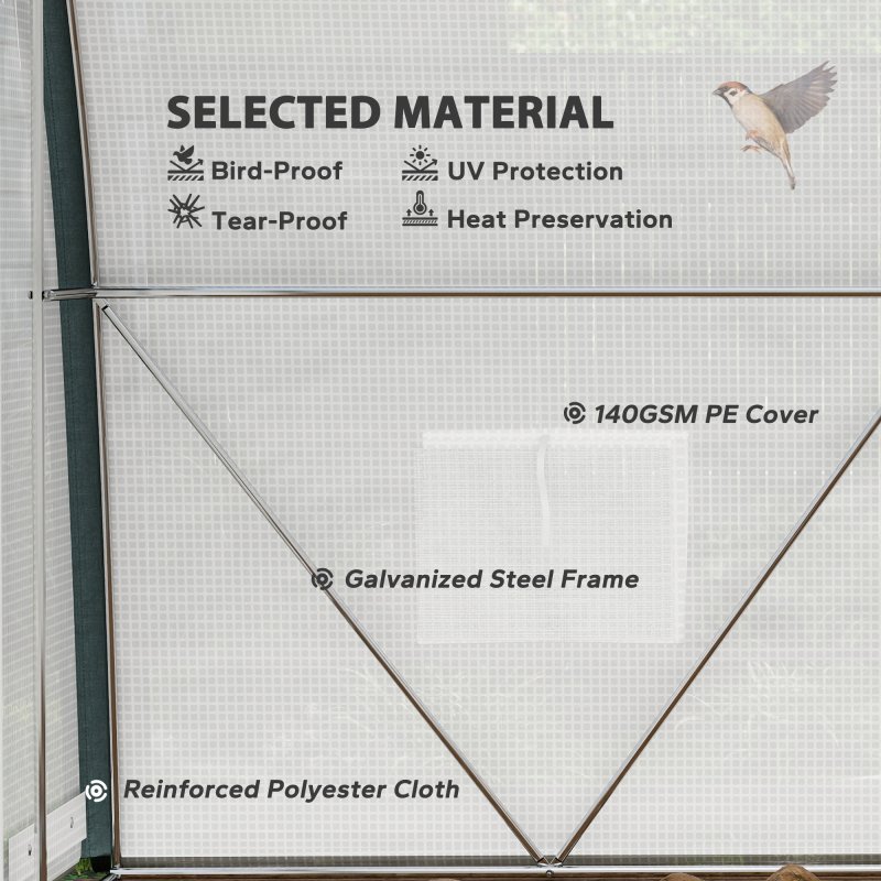 Outsunny 3 x 2(m) Walk-in Polytunnel Greenhouse with Upgraded Structure, Zipped Roll Up Mesh Door, 6 Mesh Windows, Tunnel Warm House Tent with PE Cover, 6 Plant Labels and Gloves, White