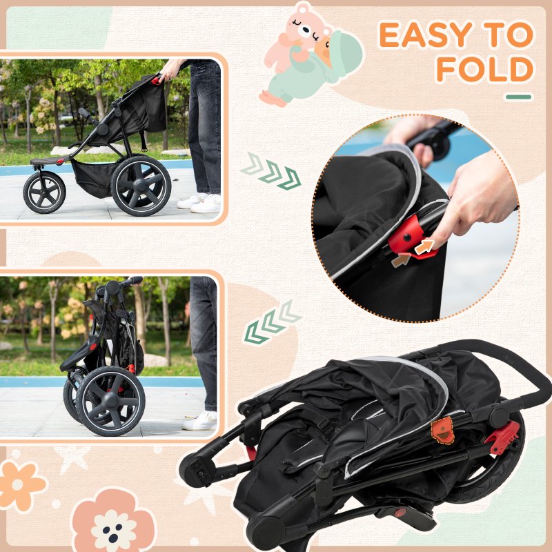 HOMCOM Baby Stroller Pushchairs 2 in 1 Lightweight Travel Pram Buggy Foldable with Reversible Seat, Fully Reclining Backrest, from 0 to 3 Years, 0 to15kg - Black