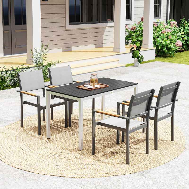 Outsunny Garden Dining Table for 4-6, 120 x 70 cm Outdoor Patio Table with Rust-Resistant Aluminium Frame, Easy Maintenance Slatted Top for Patio, Terrace, Balcony, Black