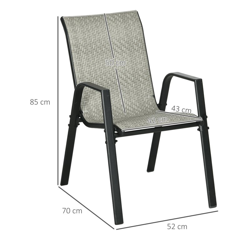 Outsunny Stackable Outdoor Chairs Set of 4, Rattan Garden Chairs with Armrests and Backrest for Deck, Mixed Grey