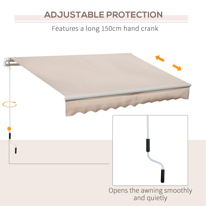 Outsunny 3 x 2m Manual Window Awning Canopy Garden Outdoor Shelter Patio Sun Shade UV Blocker Light Weight Aluminium Frame w/ Hand Crank Beige