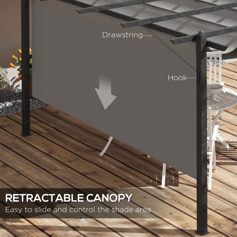 Outsunny 4 x 3(m) Aluminium Outdoor Pergola with Retractable Roof, Outdoor Gazebo Canopy Shelter with Grommet Holes for Garden, Patio, Lawn, Grey