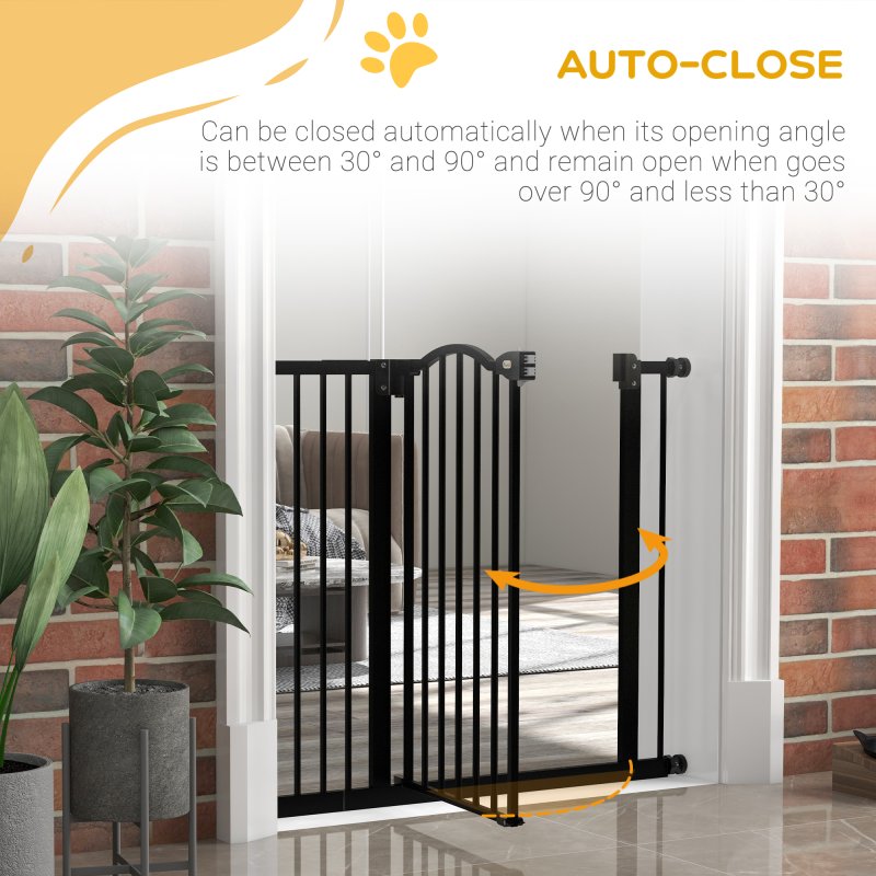 PawHut Pressure Fit Dog Stair Gate No Drilling Safety Gate Auto Close for Doorways, Hallways, 74-94cm Adjustable, 78cm Tall, Black