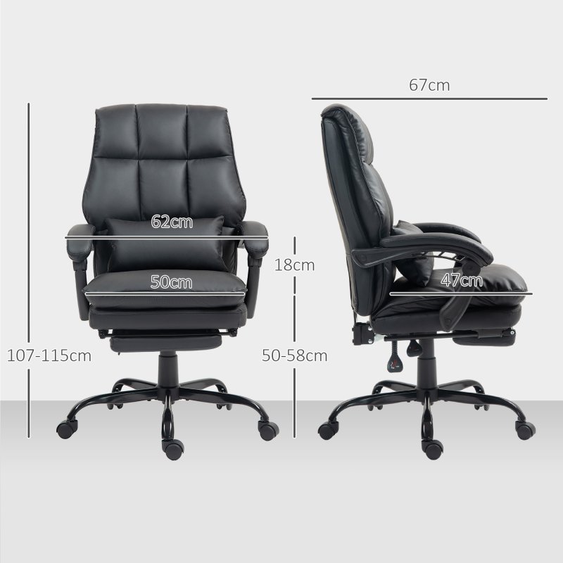 HOMCOM Executive Office Chair with Footrest, PU Leather High Back Desk Chair with Lumbar Support, Swivel Computer Chair with Adjustable Height and Padding Armrests, Black