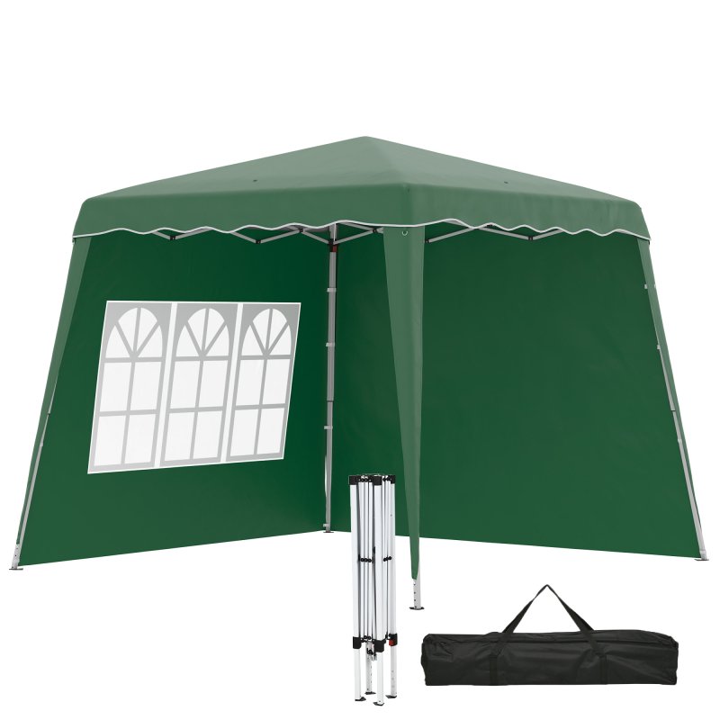 Outsunny 2.4 x 2.4m Pop Up Gazebo Canopy Tent with 2 Sidewalls and Carry Bag, Height Adjustable, UV50+ Party Tent Event Shelter for Garden, Patio, Green