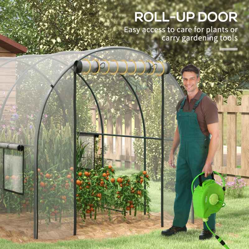 Outsunny 3 x 2 x 2m Polytunnel Greenhouse with Roll-up Door and Mesh Window, Walk-in Grow House Tent with Plastic Cover and Steel Frame, Clear