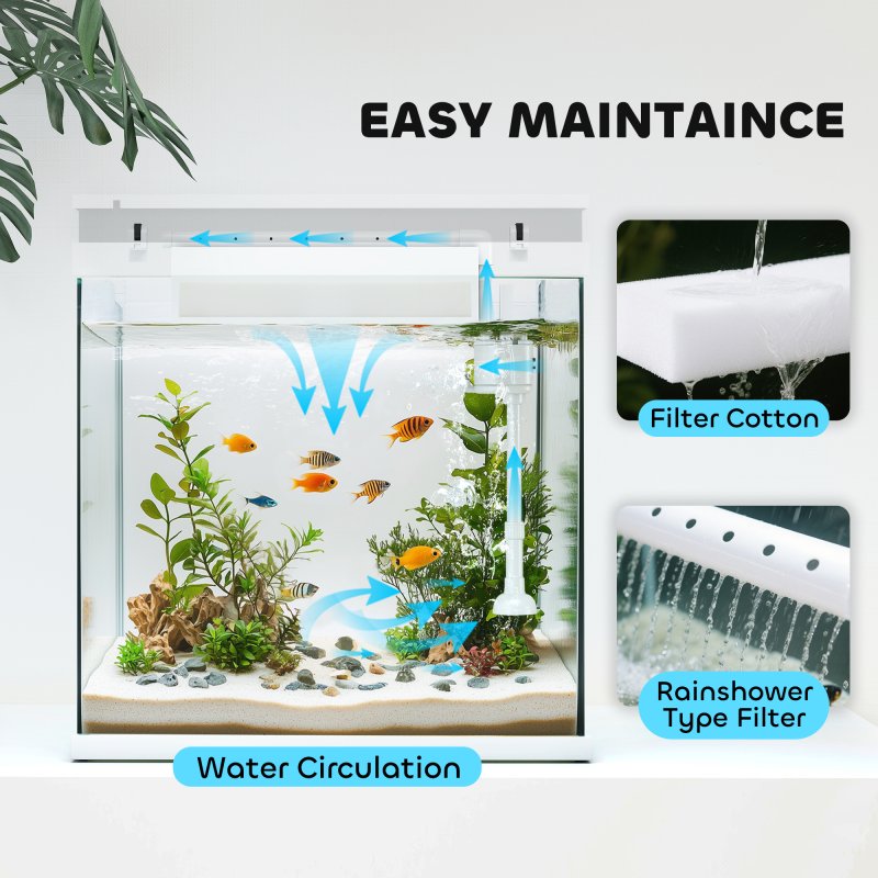 PawHut Fish Tank, 14L Glass Aquarium with Filter System, LED Lights, Water Pump, Betta Fish Tank for Goldfish, Shrimps, White