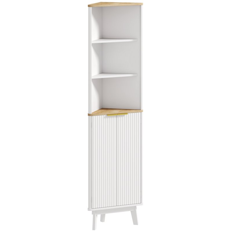 HOMCOM Tall Bathroom Storage Cabinet, Slim Bathroom Storage Unit with Doors and Adjustable Shelves, Freestanding Bathroom Cabinet with Curved Profile Design, White