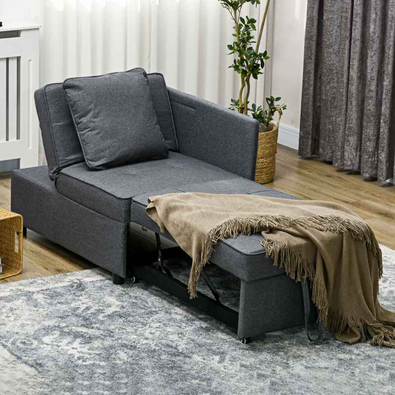 HOMCOM Convertible Single Sofa Bed with Thick Padded Seat, 3-in-1 Multi-Functional Sleeper Chair Bed with Magazine Pocket, for Living Room