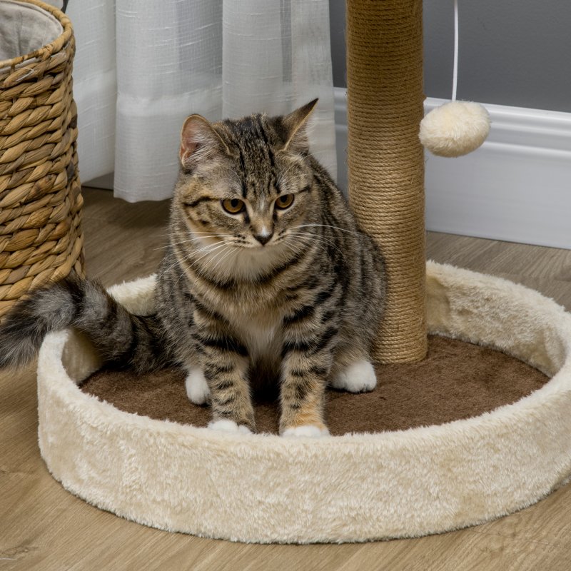 PawHut Cat Tree, 44cm Cat Tower, Cat Tree for Indoor Cats, with Sisal Cat Scratching Post, Platforms, Toy Ball - Brown