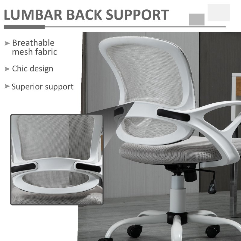 Vinsetto Office Chair, Ergonomic Computer Desk Chair, Swivel Work Task Mesh Chair with Lumbar Back Support, Adjustable Height, for Home Office Study, Grey