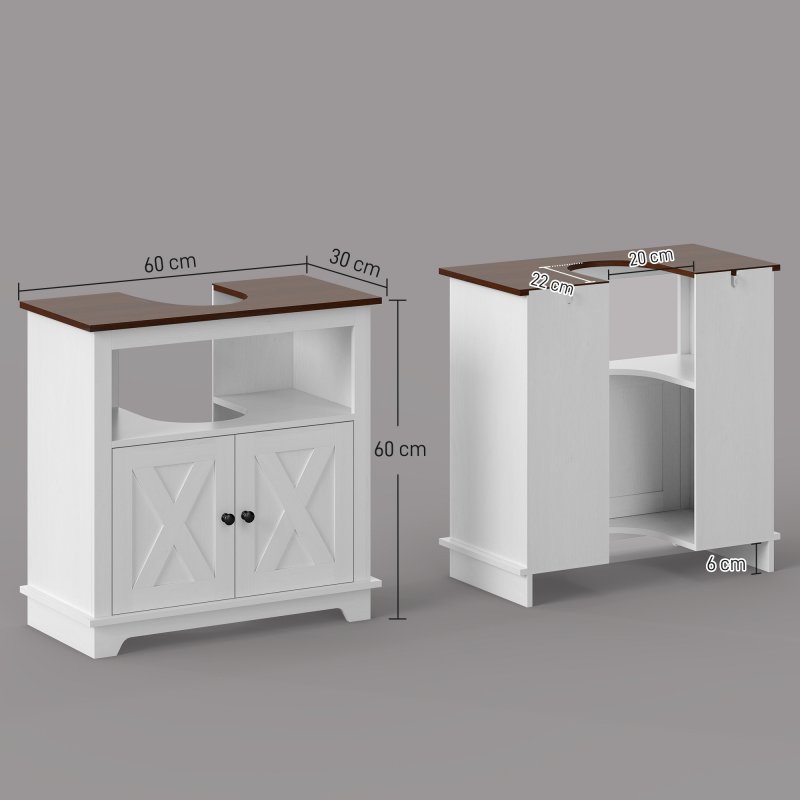 kleankin Bathroom Sink Cabinet, Under Sink Storage Cabinet with Double Doors and Shelves, White