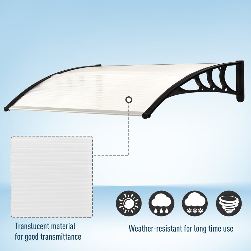 Outsunny Front Door Canopy Outdoor Awning Aluminium Rigid Plastic Polycarbonate Rain Shelter UV Water Rain Resistant 120 x 75cm White