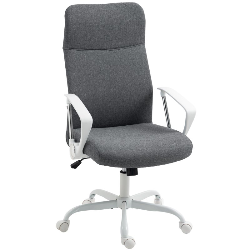 HOMCOM Office Chair, Fabric Computer Desk Chair with High Back, Swivel Wheels, Armrest, Tilting Function, Height Adjustable for Home, Grey