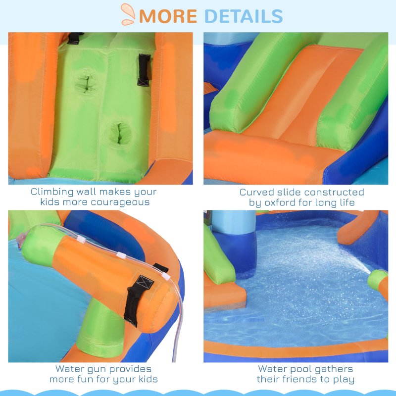 Outsunny 5 in 1 Kids Bouncy Castle Narwhals Style Inflatable House with Slide Trampoline Pool Water Gun Climbing Wall with Inflator Carrybag, 4.2 x 3.7 x 2.3m