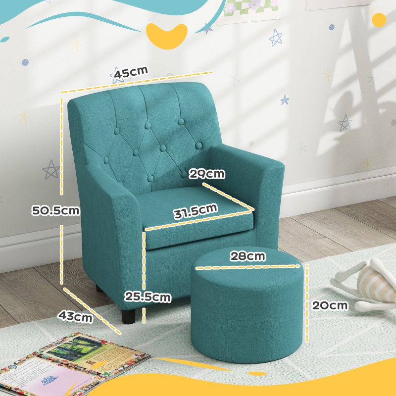 AIYAPLAY Kids Sofa Set, Toddler Chair with Footrest, Single Seater Kids Armchair for Playroom Bedroom, Blue