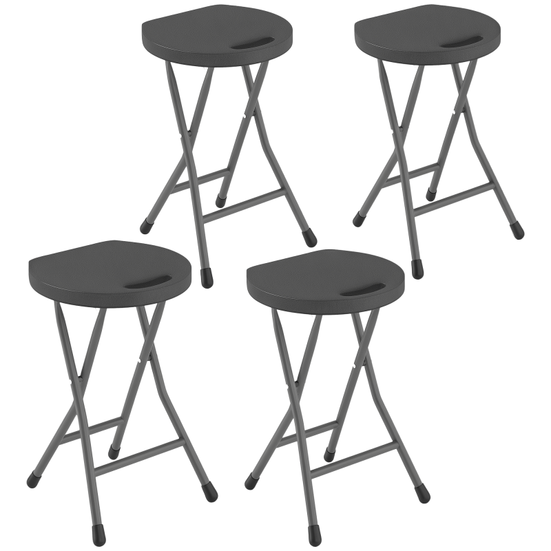Outsunny Folding Stool Set of 4, Decorative Garden Stool Chair with Safety Latch, Foldable Garden Stools with Powder-Coated Steel Legs HDPE Seat and Handle for Indoor and Outdoor, Charcoal Grey