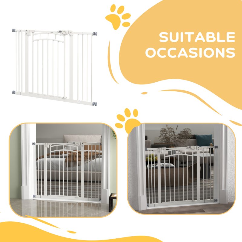 PawHut Dog Stair Gate, Pressure Fit Dog Safety Gate with Automatic Closing System, Double Locking, for Stairs, Doors, Hallways, House, 74-100cm Width, White
