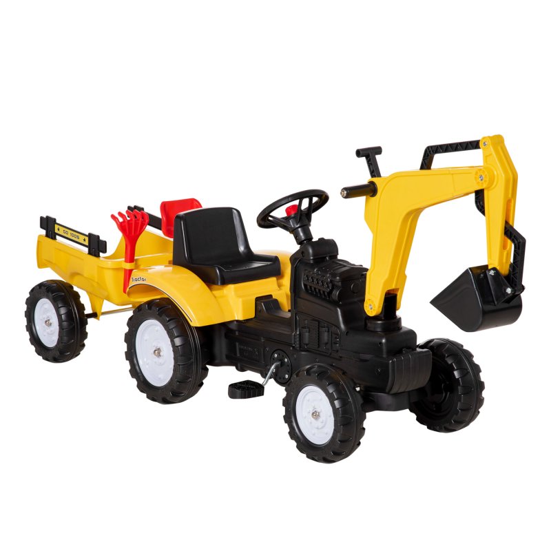 HOMCOM Kids Pedal Go Kart Children Ride On Digger Tractor Toy Car Excavator For 3 - 6 Years