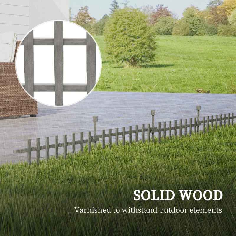 Outsunny Decorative Garden Fencing, 4PCs Outdoor Fence Panels, Wooden Landscape Flower Bed Border Edging, Grey