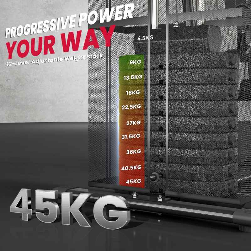 HOMCOM Home Gym Equipment, Multi Gym Workout Station with 45Kg Weight Stack, Chest Station, Butterfly Press & Leg Developer for Strength Training, Black