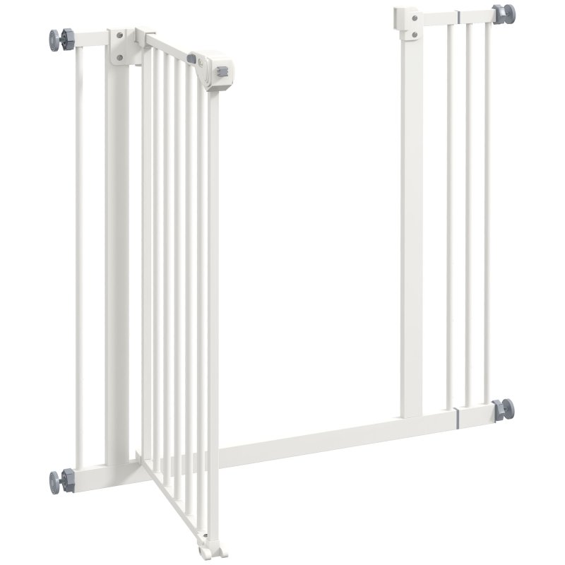 PawHut Dog Gate Stair Gate Pressure Fit Pets Barrier Auto Close for Doorway Hallway, 74-87cm Wide Adjustable, White