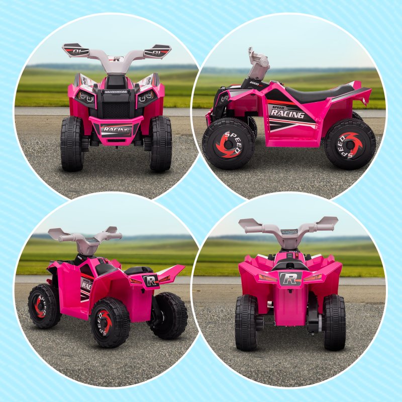 HOMCOM 6V Electric Quad Bike Kids Ride On All Terrain Vehicle with Forward Backward Function, for Ages 18-36 Months - Pink
