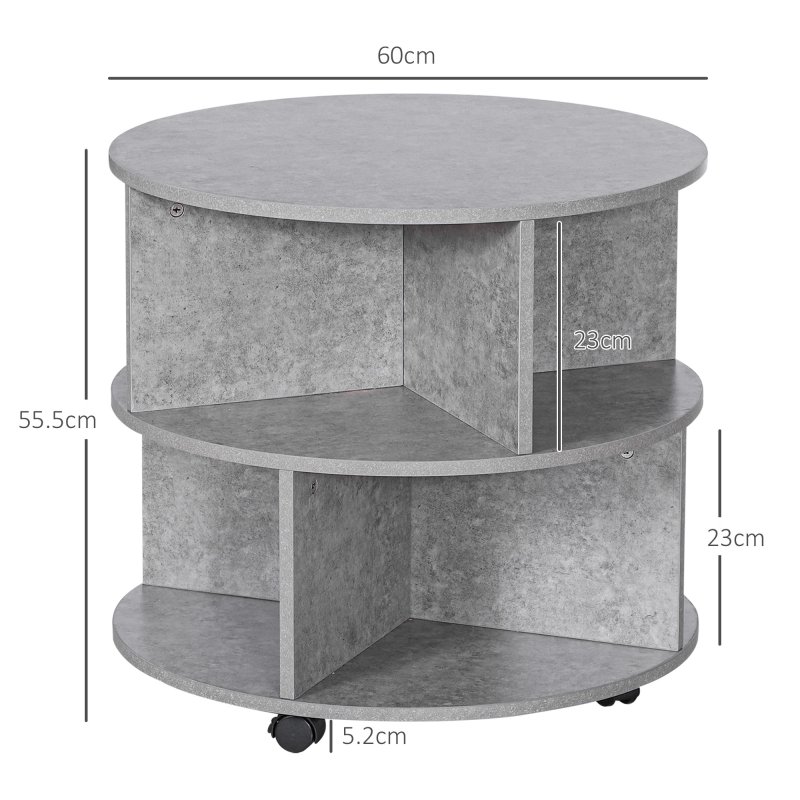 HOMCOM Round Coffee Table, Movable Centre Table with Divided Shelves and Rolling Wheels, 3 Tier Living Room Table
