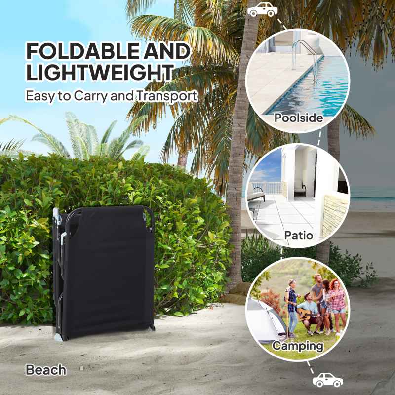 Outsunny Foldable Sun Lounger Set of 2 with 5-Position Adjustable Backrest, Outdoor Portable Recliner Chaise Lounge Chair with Breathable Mesh Fabric, Black