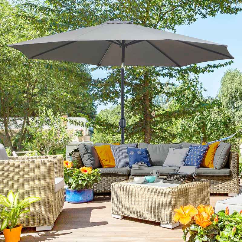 Outsunny 3(m) Garden Parasol Umbrellas, Outdoor Sun Shade with 8 Ribs, Tilt and Crank Handle for Balcony, Bench, Garden, Dark Grey