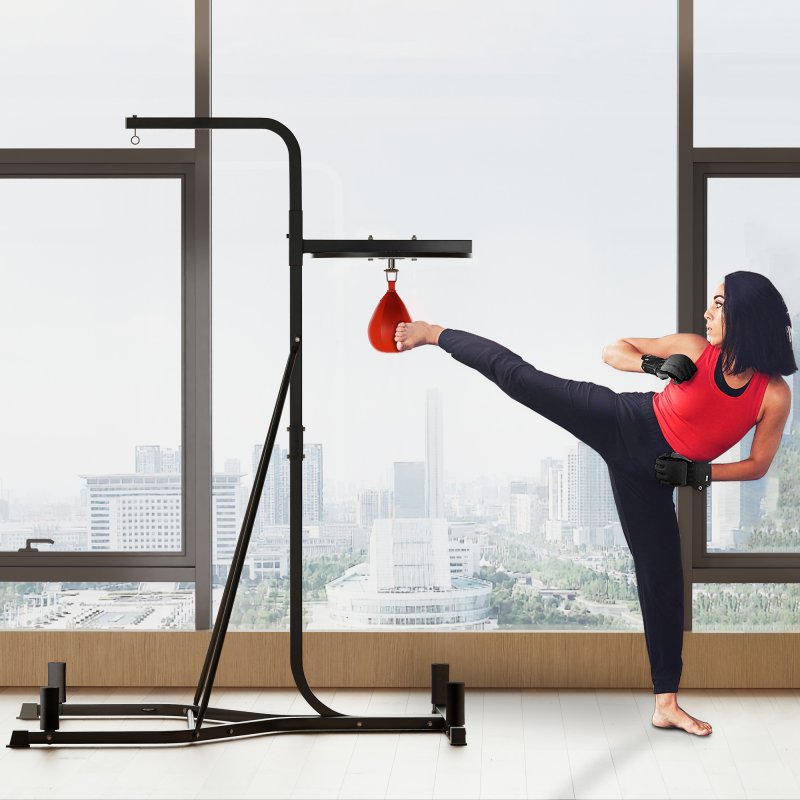 HOMCOM 2-in-1 170-190cm Freestanding Boxing Punch Bag Hanger, Speed Ball Station Platform, for Home, Gym, Black