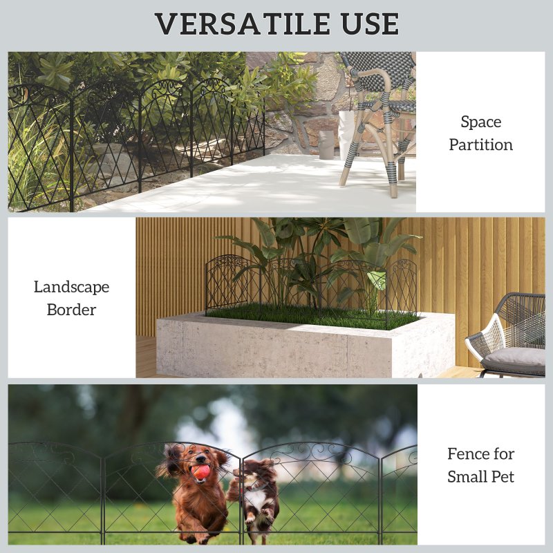 Outsunny Decorative Garden Fencing, 24 in x 9.8 ft Outdoor Picket Fence Panels, 5PCs Rustproof Metal Wire Landscape Flower Bed Border Edging Animal Barrier, Swirls