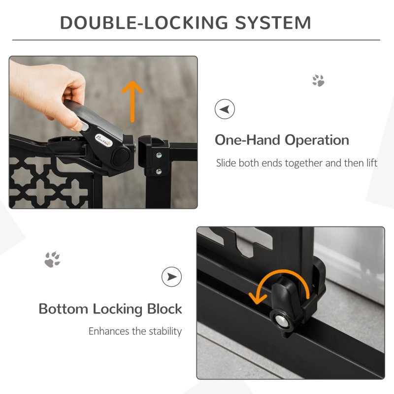 PawHut 74-105 cm Pressure Fit Safety Gate for Doorways and Staircases, Dog Gate, Pet Barrier for Hallways with Auto Close, Double Locking, 2 Extensions