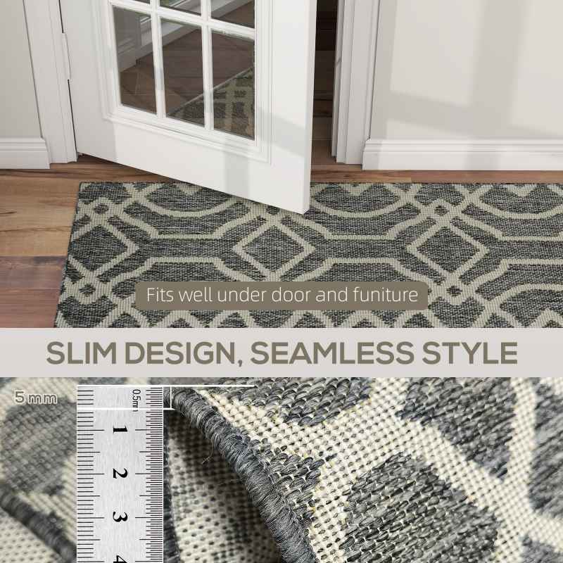 HOMCOM UV Resistant Indoor & Outdoor Area Rug, Easy-Cleaning Machine Washable Rug with Geometric Pattern for Patio, Garden, Kitchen, Bathroom or Living Room, 170 x 120 cm, Grey