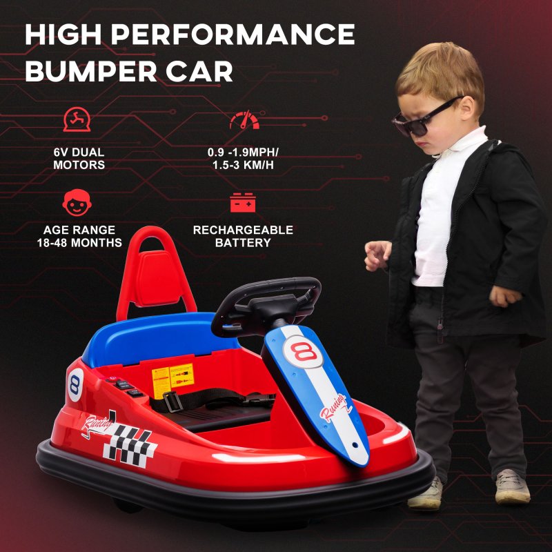 HOMCOM Kids Bumper Car 360° Rotation Spin Waltzer Car 6V Electric Ride On Car with 2 Speeds, Music, Lights for 18-48 Months - Red