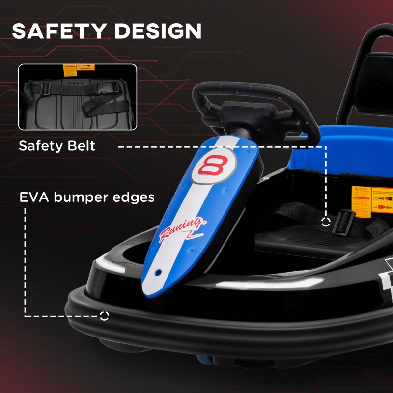 HOMCOM Kids Bumper Car 360° Rotation Spin Waltzer Car 6V Electric Ride On Car with Bumper Protector, 2 Speeds, Music, Lights for 18-48 Months - Black