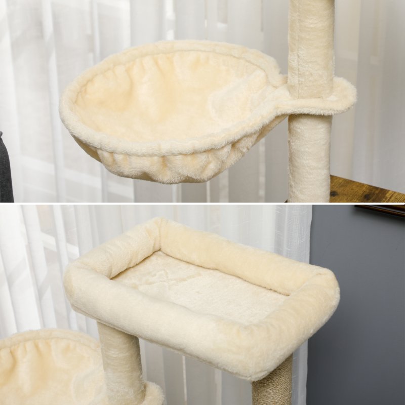PawHut Cat Tree with Litter Box Enclosure, 2-in-1 Cat Tower for Indoor Cats with Cat House, Scratching Post, Hammock, Cushion, Rustic Brown