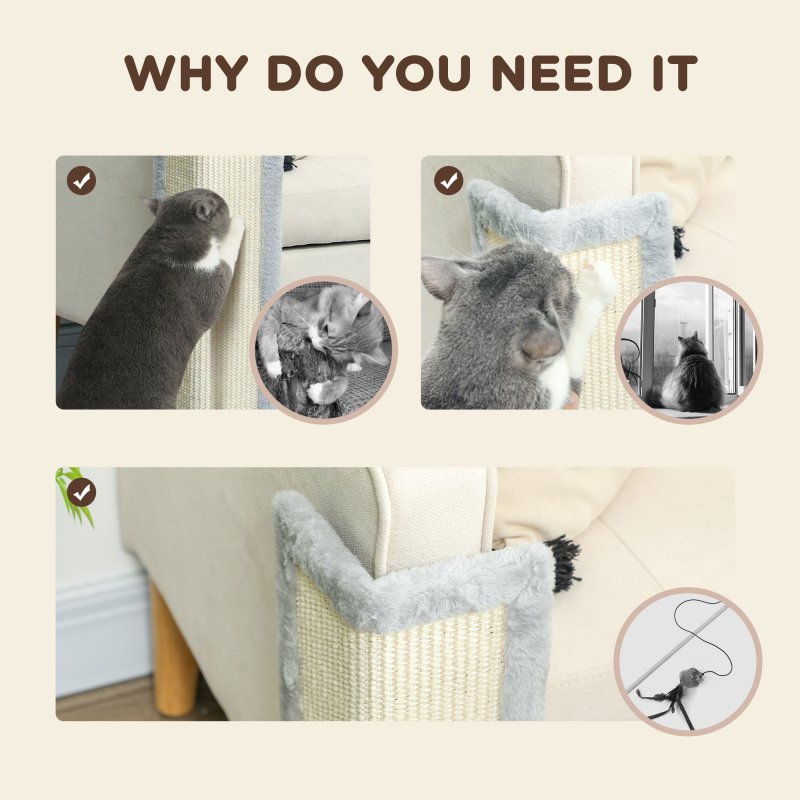 PawHut Cat Scratching Post, 56cm Corner Cat Scratch Post with Sisal Scratching Pad, for Indoor Corners, Table Corners, Sofa Corners, Grey